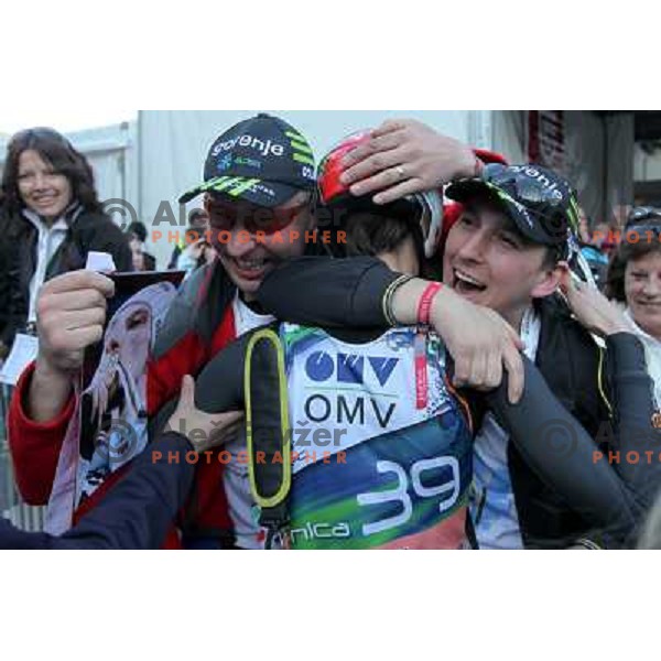 Robert Kranjec of Slovenia with fans during FIS Ski Jumping World Cup Finals Planica, March 16th, 2012 in Planica, Slovenia. 