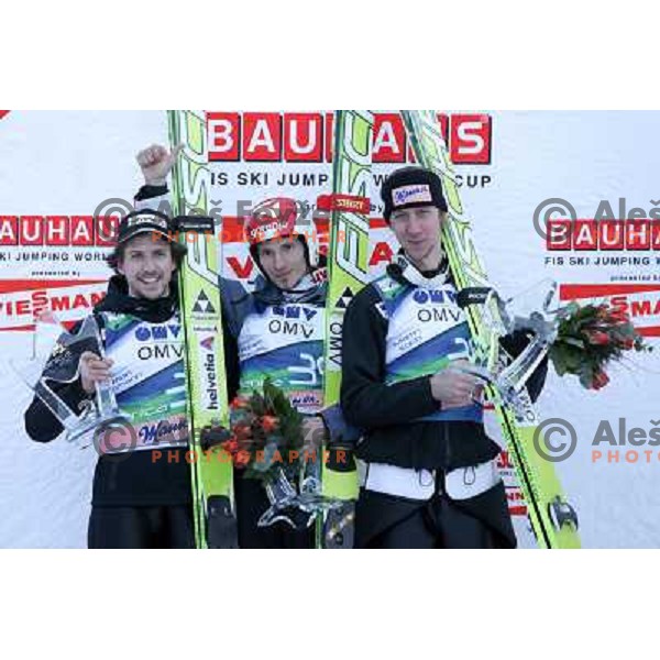 Simon Ammann, Robert Kranjec and Martin Koch, winners of FIS Ski Jumping World Cup Planica, March 16th, 2012 in Planica, Slovenia. 