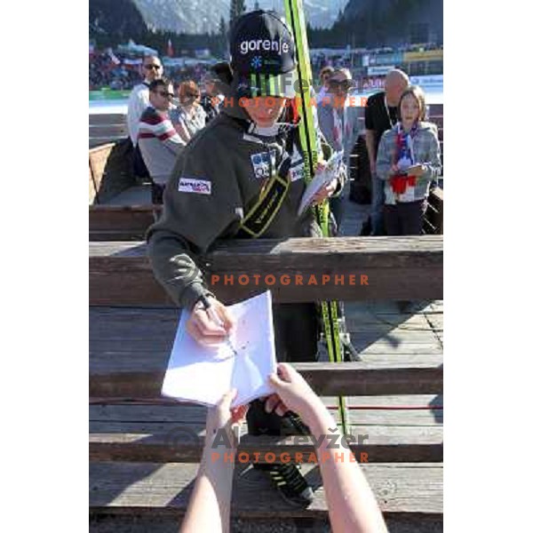 Jurij Tepes of Slovenia with fans during FIS Ski Jumping World Cup Finals Planica, March 16th, 2012 in Planica, Slovenia. 