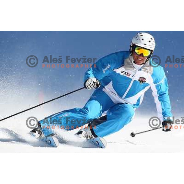 member of UPS team of Slovenia during seasonal photo-shooting at Krvavec ski resort, Cerklje on March 17,2012 
