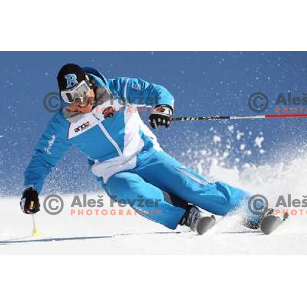 member of UPS team of Slovenia during seasonal photo-shooting at Krvavec ski resort, Cerklje on March 17,2012 