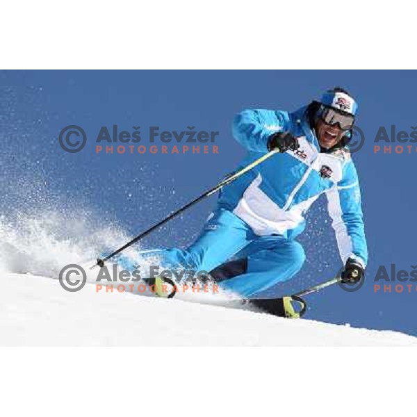 member of UPS team of Slovenia during seasonal photo-shooting at Krvavec ski resort, Cerklje on March 17,2012 