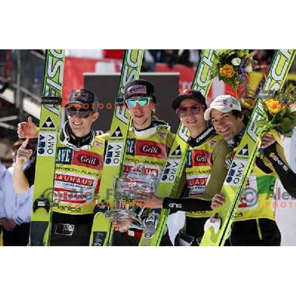 Winners: Thomas Morgenstern, Martin Koch, Gregor Schlierenzauer and Andreas Kofler during team competition FIS Ski Jumping World Cup Planica 2012, on March 17, 2012, Planica, Slovenia. 