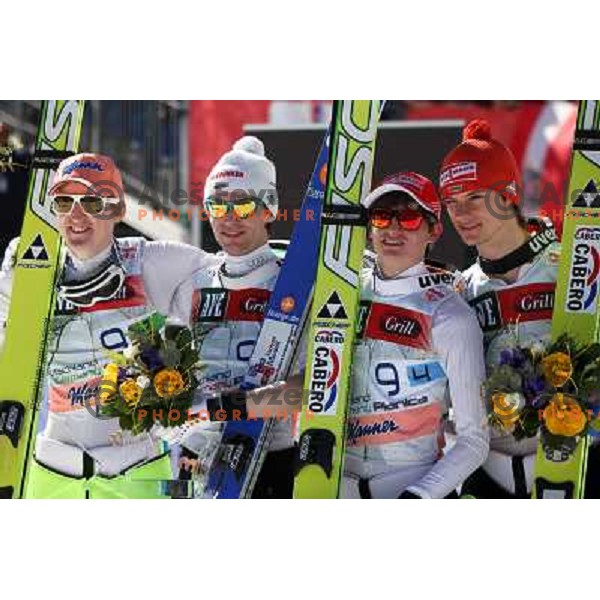 Severin Freund, Maximilian Mechler, Richard Freitag and Andreas Wank third placed during team competition FIS Ski Jumping World Cup Planica 2012, on March 17, 2012, Planica, Slovenia. 