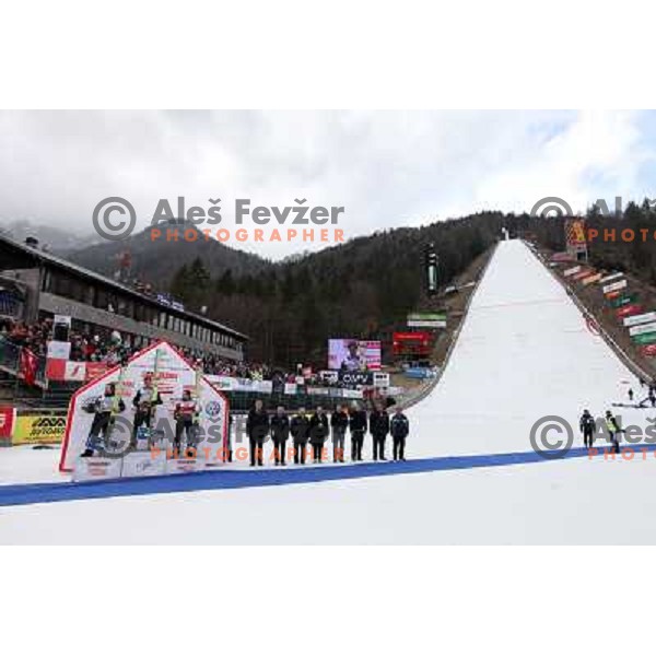 Podium during final competition of FIS World Cup Ski Jumping Planica in Planica, Slovenia on March 18, 2012 