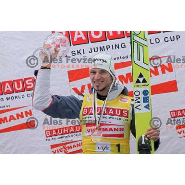 Robert Kranjec of Slovenia, overall champion during final competition of FIS World Cup Ski Jumping Planica in Planica, Slovenia on March 18, 2012 