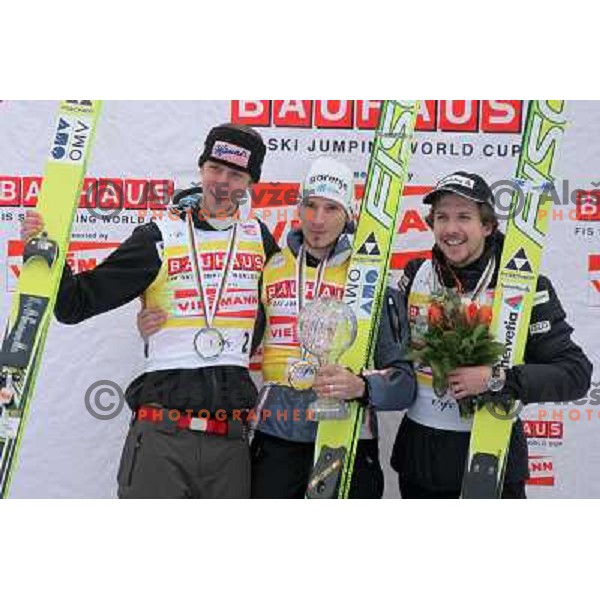 Martin Koch, Robert Kranjec and Simon Ammann during Final competition of FIS World Cup Ski Jumping season 2011-2012 in Planica, Slovenia on March 18, 2012 