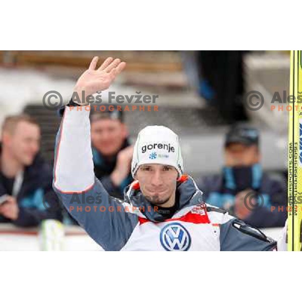 Robert Kranjec of Slovenia on third place during final competition of FIS World Cup Ski Jumping Planica in Planica, Slovenia on March 18, 2012 