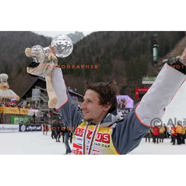 Robert Kranjec of Slovenia, overall champion during final competition of FIS World Cup Ski Jumping Planica in Planica, Slovenia on March 18, 2012 