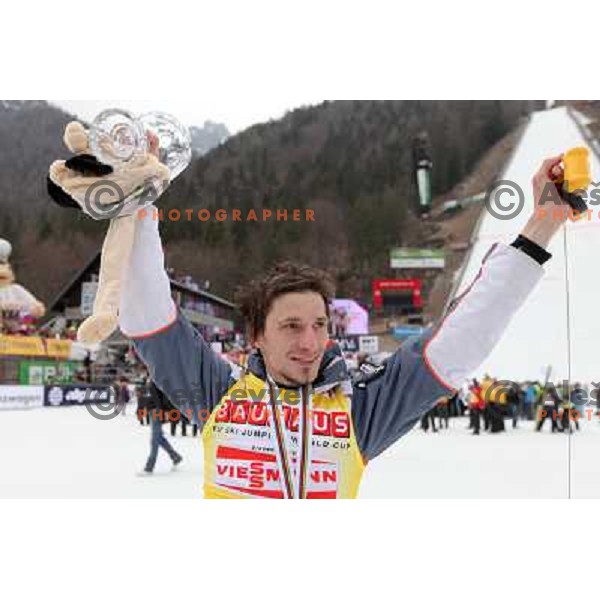 Robert Kranjec of Slovenia, overall champion during final competition of FIS World Cup Ski Jumping Planica in Planica, Slovenia on March 18, 2012 
