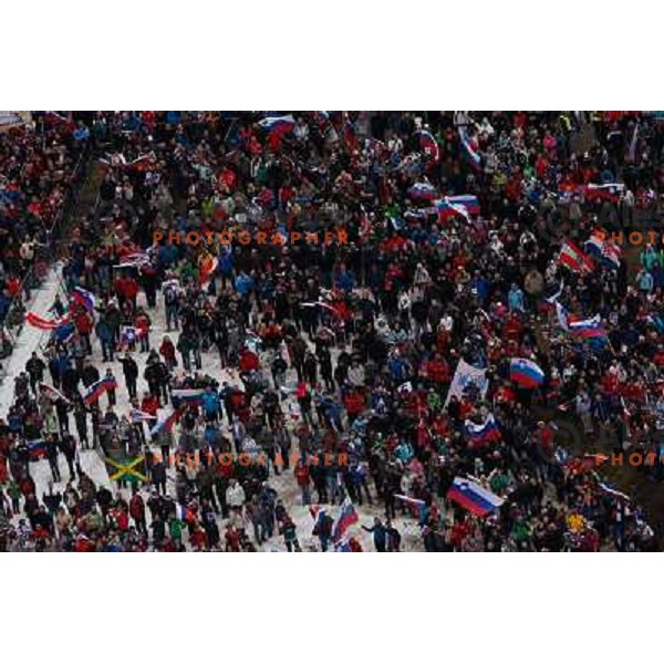 Spectators during final competition of FIS World Cup Ski Jumping season 2011-2012 in Planica, Slovenia on March 18, 2012 