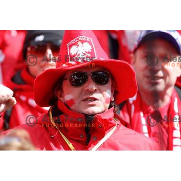 Fans during final competition of FIS World Cup Ski Jumping Planica in Planica, Slovenia on March 18, 2012 
