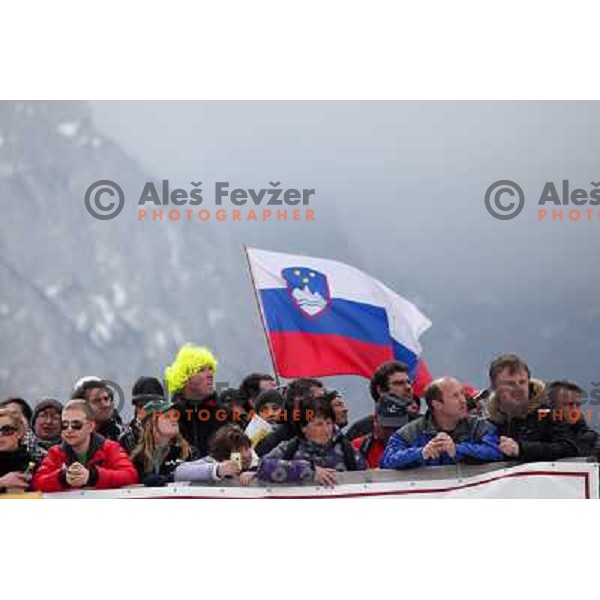 Fans during final competition of FIS World Cup Ski Jumping Planica in Planica, Slovenia on March 18, 2012 