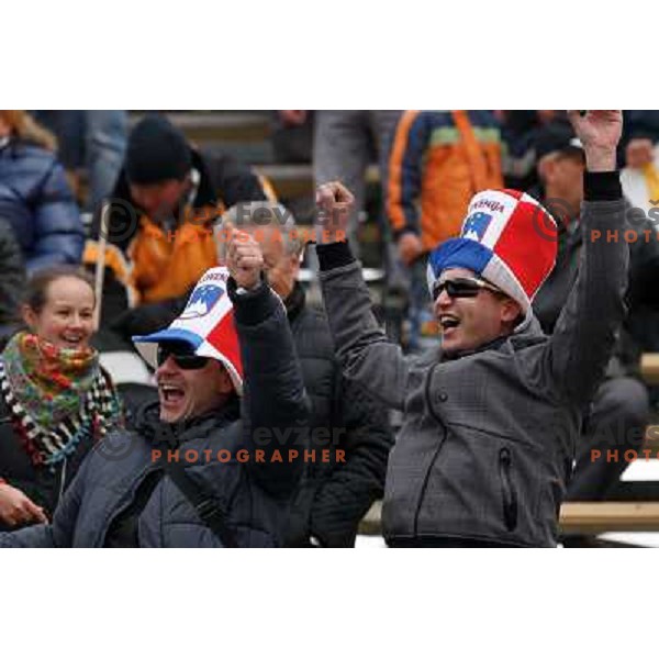 Fans during final competition of FIS World Cup Ski Jumping Planica in Planica, Slovenia on March 18, 2012 
