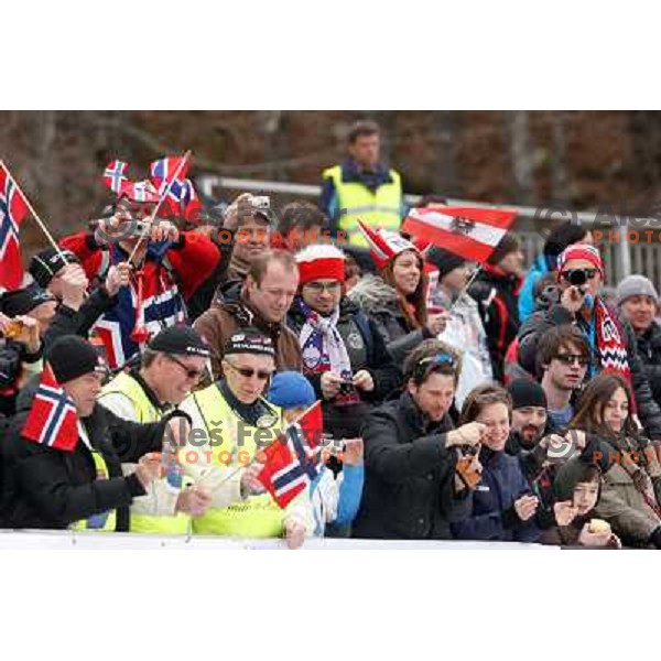 Fans during final competition of FIS World Cup Ski Jumping Planica in Planica, Slovenia on March 18, 2012 