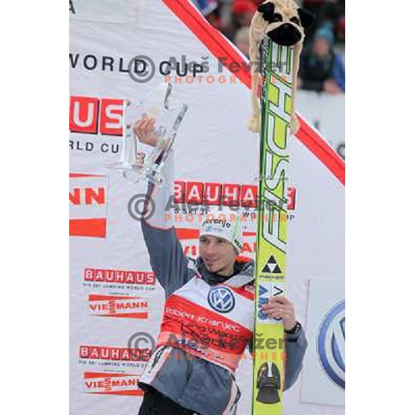 Robert Kranjec of Slovenia on third place during final competition of FIS World Cup Ski Jumping Planica in Planica, Slovenia on March 18, 2012 