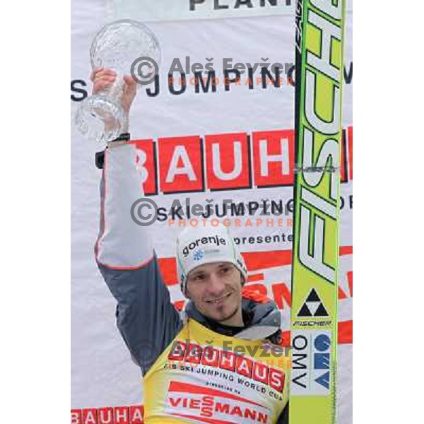 Robert Kranjec of Slovenia, overall champion during final competition of FIS World Cup Ski Jumping Planica in Planica, Slovenia on March 18, 2012 