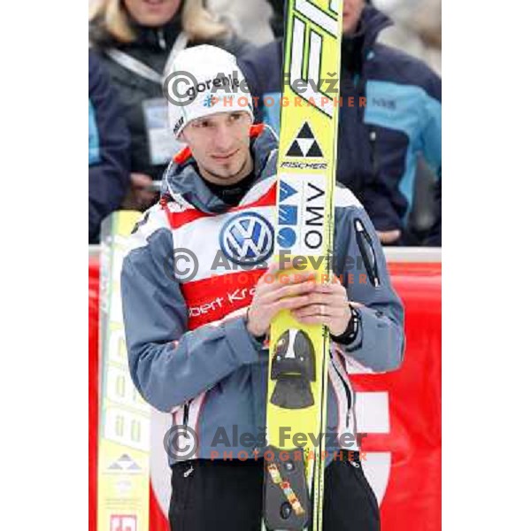 Robert Kranjec of Slovenia on third place during final competition of FIS World Cup Ski Jumping Planica in Planica, Slovenia on March 18, 2012 