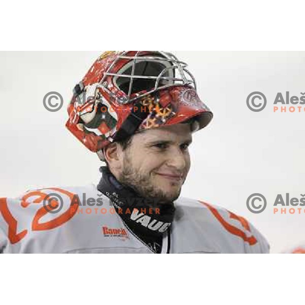Mihal Fikrt of Acroni Jesenice in action during first match of the Final of Slovenian ice-hocey Championships, played in Hala Tivoli, Ljubljana, Slovenia on March 26, 2012 