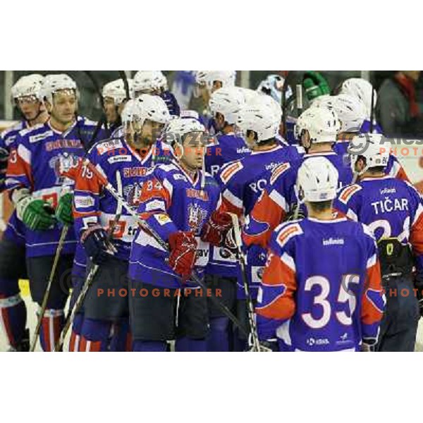 Andrej Hebar of Slovenia in action during friendly ice-hockey match Slovenia-Croatia in Hala Tivoli, Ljubljana, Slovenia on April 7, 2012 