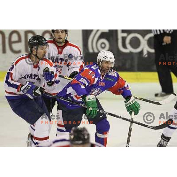 Matej Hocevar of Slovenia in action during friendly ice-hockey match Slovenia-Croatia in Hala Tivoli, Ljubljana, Slovenia on April 7, 2012 