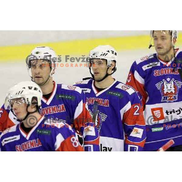 Ales Kranjc of Slovenia in action during friendly ice-hockey match Slovenia-Croatia in Hala Tivoli, Ljubljana, Slovenia on April 7, 2012 