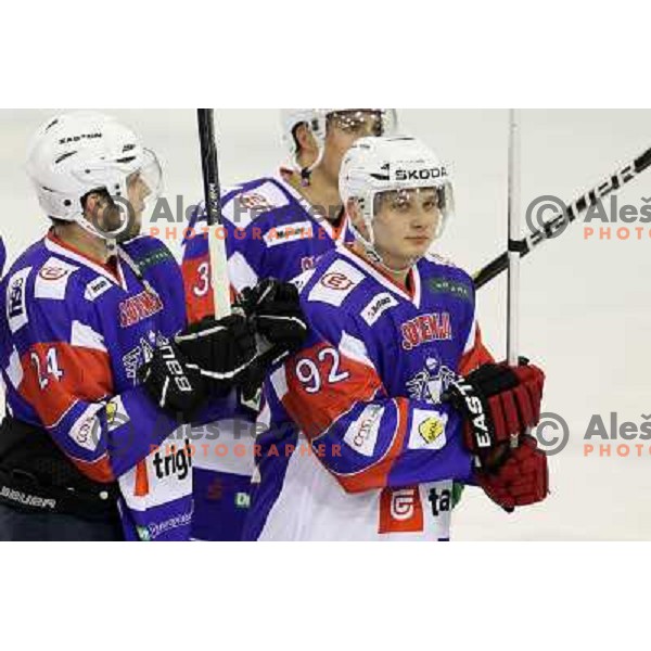 Anze Kuralt of Slovenia in action during friendly ice-hockey match Slovenia-Croatia in Hala Tivoli, Ljubljana, Slovenia on April 7, 2012 