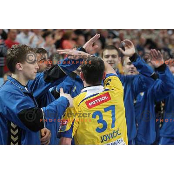 Zoran Jovicic of Slovenia retired his jersey with number 37 before handball match RK Cimos Koper (Slovenia) and BM Atletico Madrid (Spain) in VELUX EHF Champions league 2011-2012, played in Bonifika Hall, Koper, Slovenia on April 22, 2012 