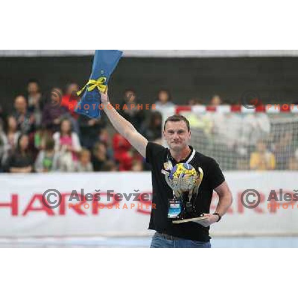 Zoran Jovicic of Slovenia retired his jersey with number 37 before handball match RK Cimos Koper (Slovenia) and BM Atletico Madrid (Spain) in VELUX EHF Champions league 2011-2012, played in Bonifika Hall, Koper, Slovenia on April 22, 2012 
