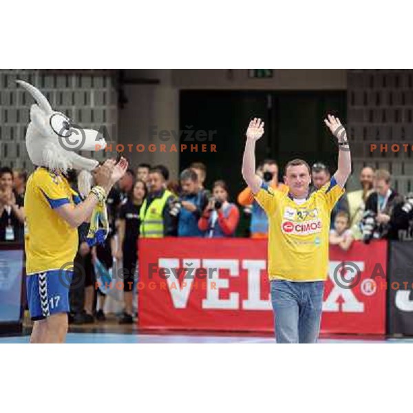 Zoran Jovicic of Slovenia retired his jersey with number 37 before handball match RK Cimos Koper (Slovenia) and BM Atletico Madrid (Spain) in VELUX EHF Champions league 2011-2012, played in Bonifika Hall, Koper, Slovenia on April 22, 2012 