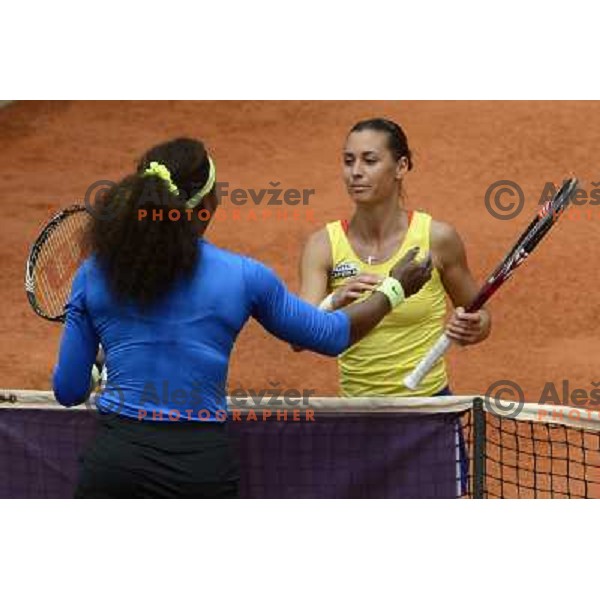 Serena Williams of USA and Flavia Pennetta of Italy in action during Internazionali BNL Open D\'Italia, WTA tour in Rome, Italy on May 17, 2012 