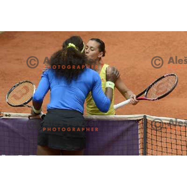 Serena Williams of USA and Flavia Pennetta of Italy in action during Internazionali BNL Open D\'Italia, WTA tour in Rome, Italy on May 17, 2012 