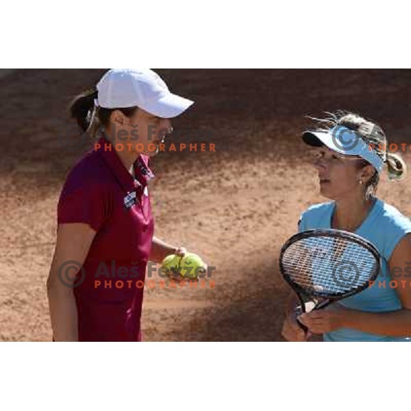 Katarina Srebotnik of Slovenia and Kveta Peschke in action during Internazionali BNL Open D\'Italia, WTA tour in Rome, Italy on May 17, 2012 