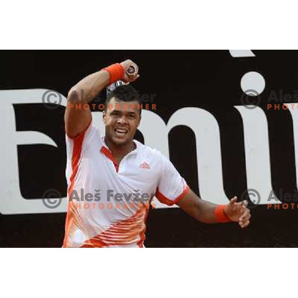 Jo-Wilfired Tsonga of France in action during Internazionali BNL d\'Italia, ATP tournament in Rome, Italy on May 17,2012 