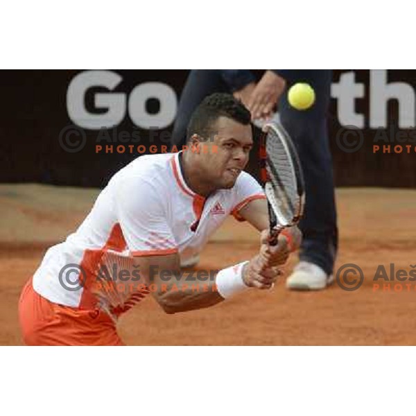 Jo-Wilfired Tsonga of France in action during Internazionali BNL d\'Italia, ATP tournament in Rome, Italy on May 17,2012 