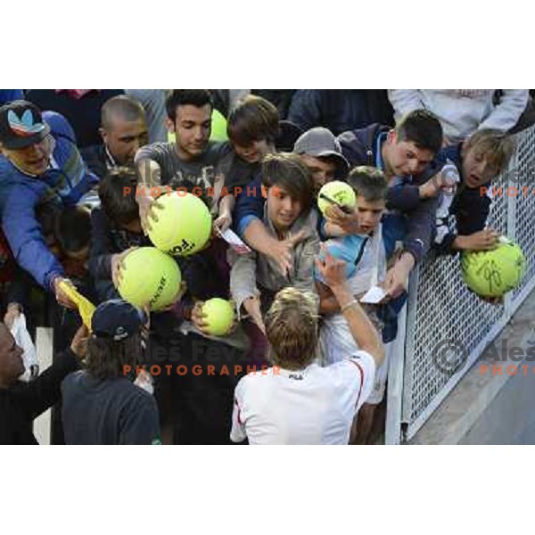 Fans and Andreas Seppi of Italy during Internazionali BNL d\'Italia, ATP tournament in Rome, Italy on May 17,2012 