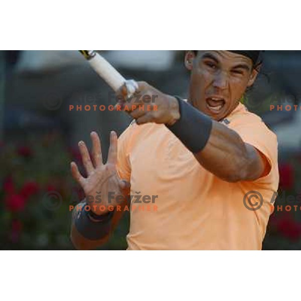 Rafael Nadal of Spain in action during Internazionali BNL d\'Italia, ATP tournament in Rome, Italy on May 17,2012 