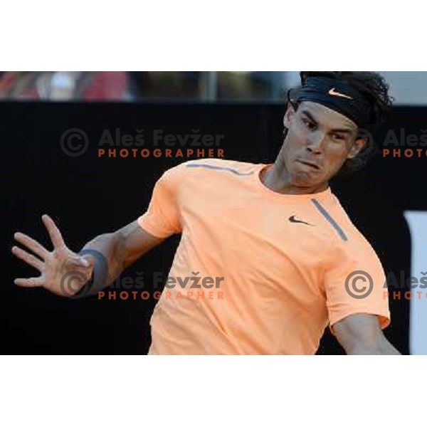 Rafael Nadal of Spain in action during Internazionali BNL d\'Italia, ATP tournament in Rome, Italy on May 17,2012 