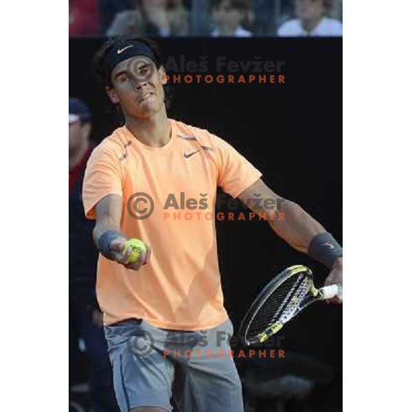 Rafael Nadal of Spain in action during Internazionali BNL d\'Italia, ATP tournament in Rome, Italy on May 17,2012 
