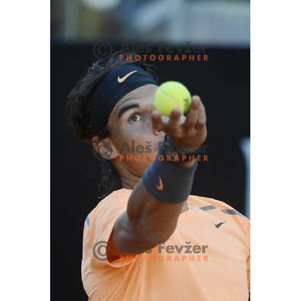 Rafael Nadal of Spain in action during Internazionali BNL d\'Italia, ATP tournament in Rome, Italy on May 17,2012 