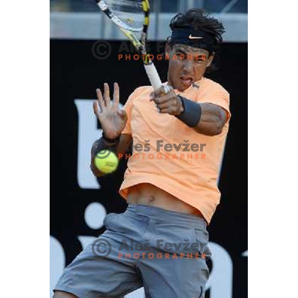 Rafael Nadal of Spain in action during Internazionali BNL d\'Italia, ATP tournament in Rome, Italy on May 17,2012 