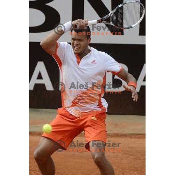 Jo-Wilfired Tsonga of France in action during Internazionali BNL d\'Italia, ATP tournament in Rome, Italy on May 17,2012 