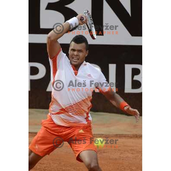 Jo-Wilfired Tsonga of France in action during Internazionali BNL d\'Italia, ATP tournament in Rome, Italy on May 17,2012 