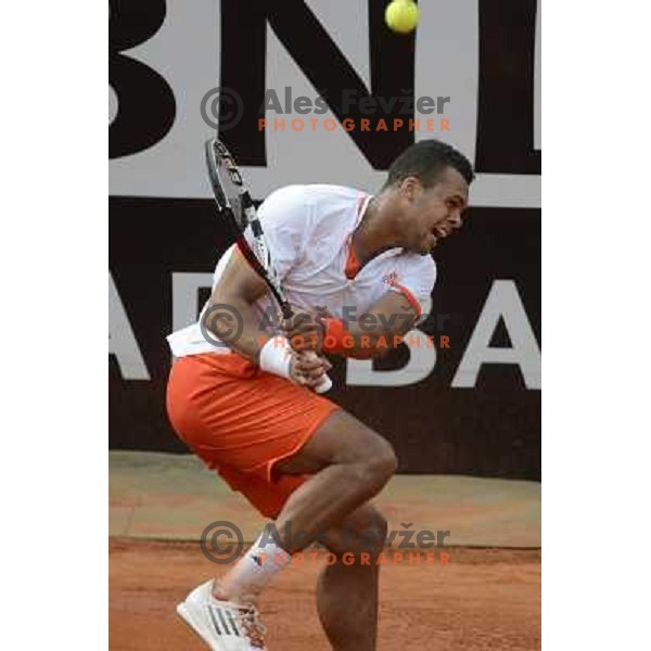 Jo-Wilfired Tsonga of France in action during Internazionali BNL d\'Italia, ATP tournament in Rome, Italy on May 17,2012 