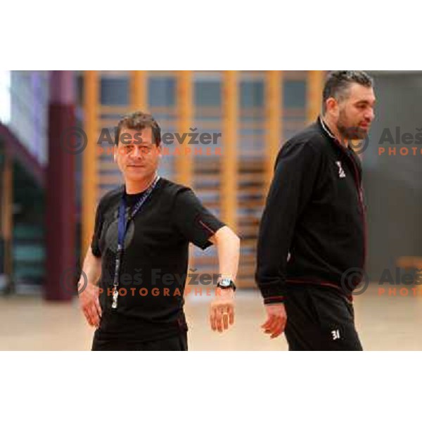 Players of Slovenia during practice session of Slovenia Handball team in Sports Hall Zrece, Slovenia on June 3, 2012 