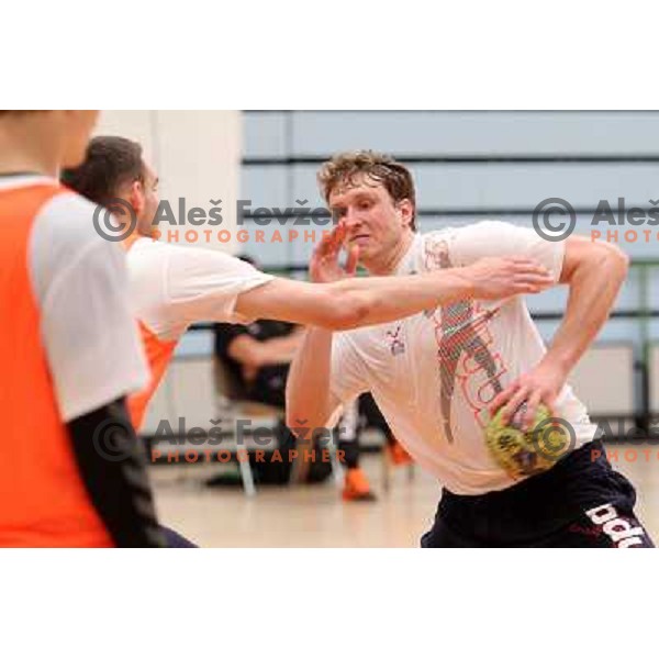 Players of Slovenia during practice session of Slovenia Handball team in Sports Hall Zrece, Slovenia on June 3, 2012 