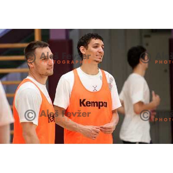 Players of Slovenia during practice session of Slovenia Handball team in Sports Hall Zrece, Slovenia on June 3, 2012 