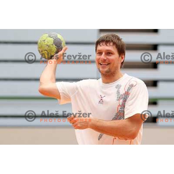 Players of Slovenia during practice session of Slovenia Handball team in Sports Hall Zrece, Slovenia on June 3, 2012 