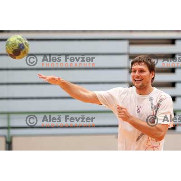 Players of Slovenia during practice session of Slovenia Handball team in Sports Hall Zrece, Slovenia on June 3, 2012 