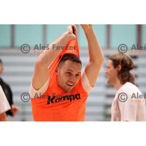 Players of Slovenia during practice session of Slovenia Handball team in Sports Hall Zrece, Slovenia on June 3, 2012 